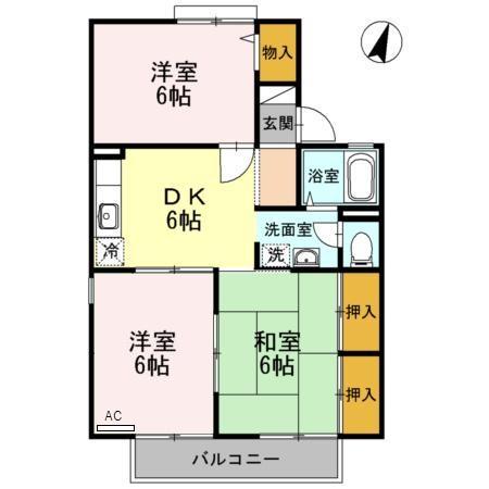 エンデバーみのかみ B棟(3DK/2階)の間取り写真