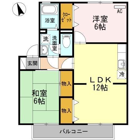 ブレスガーデンⅡ棟(2LDK/2階)の間取り写真