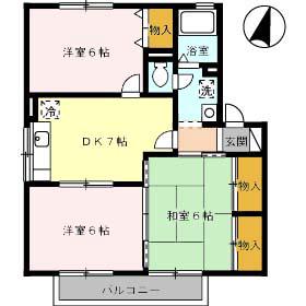 サン・フラッツⅡ棟(3DK/1階)の間取り写真