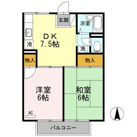 プレジール高須A棟(2DK/2階)の間取り写真