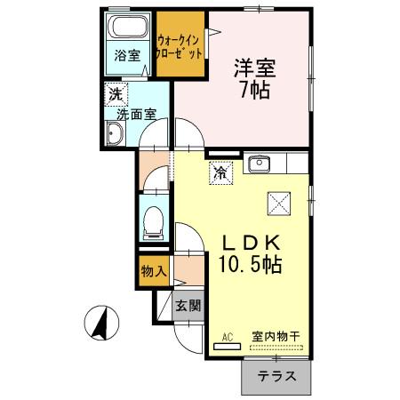 ローズコートミツギ(1LDK/1階)の間取り写真