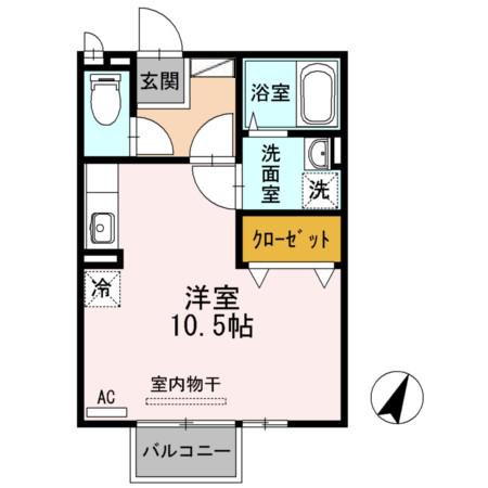 ドルチェ平原(ワンルーム/2階)の間取り写真