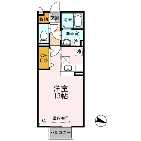 グランドソレイユ(ワンルーム/1階)の間取り写真