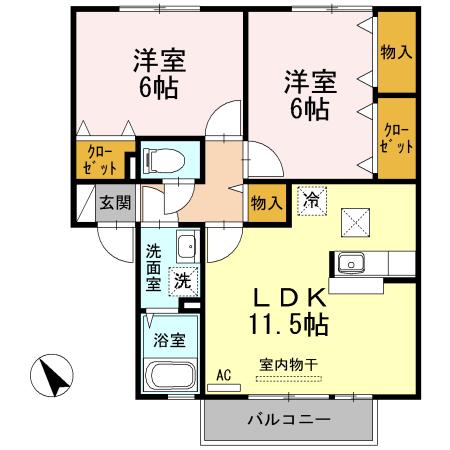 グレイス C棟(2LDK/1階)の間取り写真
