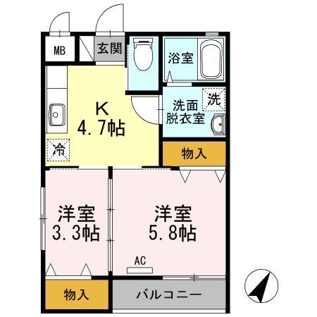 アバンザオシカワ(2K/2階)の間取り写真