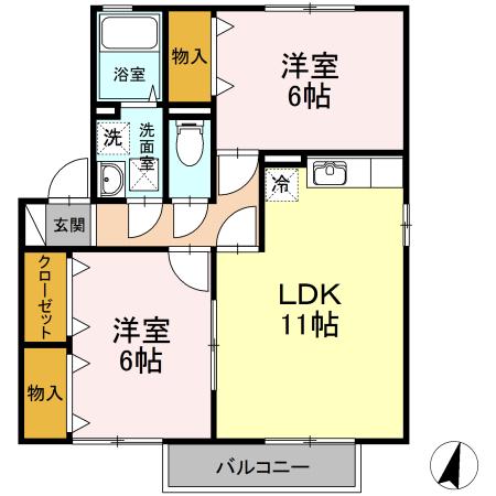 ルミエールムラカミA(2LDK/2階)の間取り写真