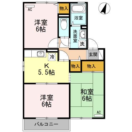 セジュールカワイA棟(3K/2階)の間取り写真