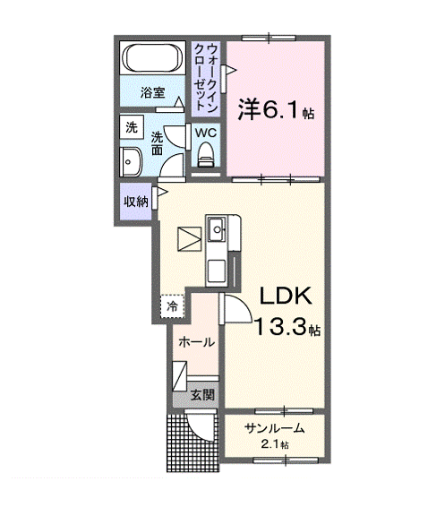 サンディ ココ(1LDK/1階)の間取り写真