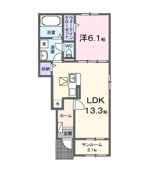 サンディ ココ(1LDK/1階)の間取り写真