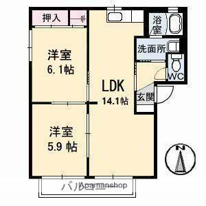 スカイハイツ B棟(2LDK/2階)の間取り写真