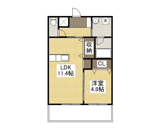 スズカレジデンス神辺(1LDK/2階)の間取り写真