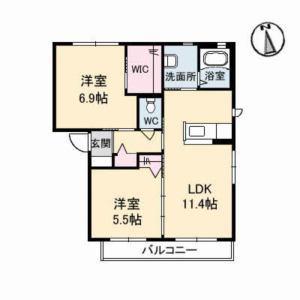 ヴィラージュC棟(2LDK/2階)の間取り写真