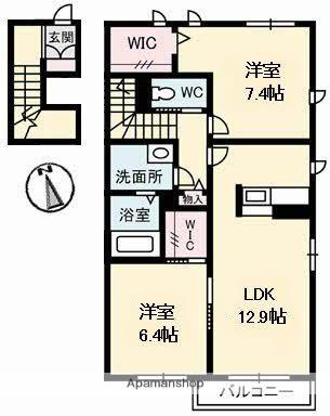 グランドール川口B(2LDK/2階)の間取り写真