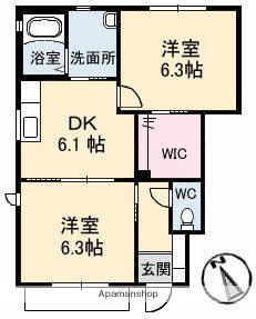 ルミナスキタヤマ(2DK/1階)の間取り写真