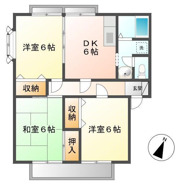 ウィン岡山(3DK/1階)の間取り写真