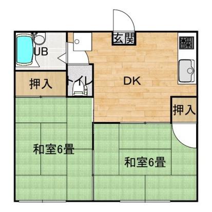 ハイツ北吉津B棟(2DK/1階)の間取り写真