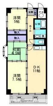 ハイツ御門館(3LDK/6階)の間取り写真