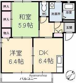 ミレニアムガーデンⅡ(2DK/1階)の間取り写真