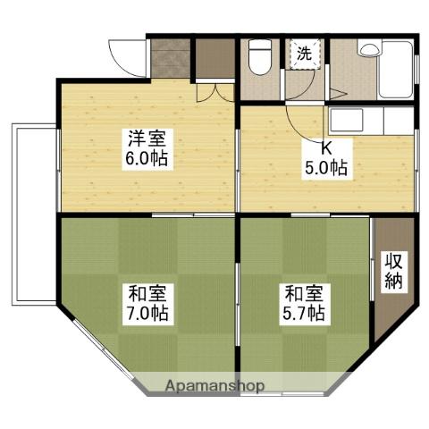 グリンヒルミハラ 南(3K/2階)の間取り写真