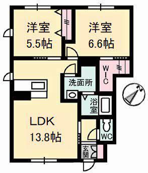 グランマスト川口 A棟(2LDK/1階)の間取り写真