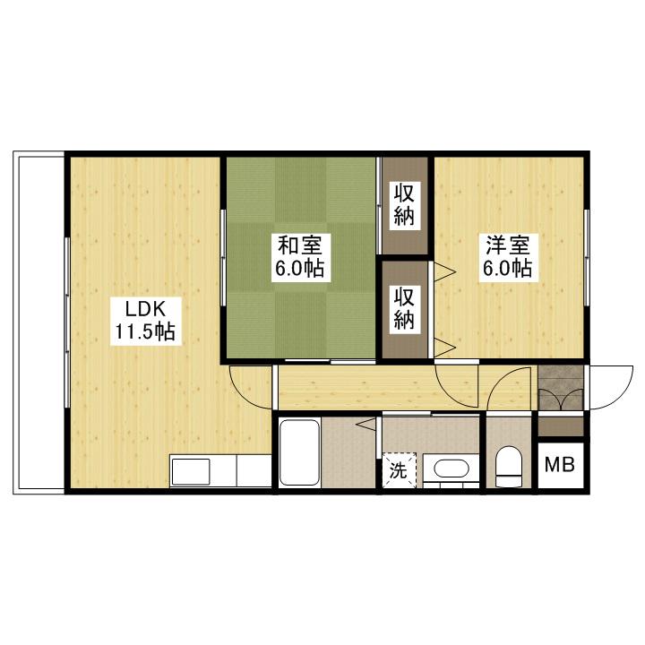 鷹取プレイス(2LDK/4階)の間取り写真