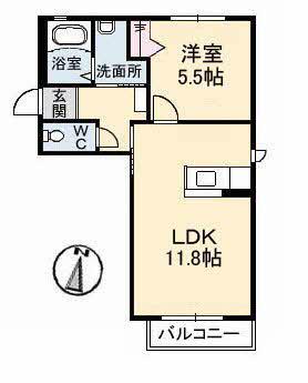 グランラシュレ B棟(1LDK/2階)の間取り写真