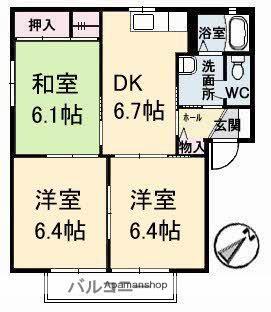 フォーレスODA A棟(3DK/1階)の間取り写真