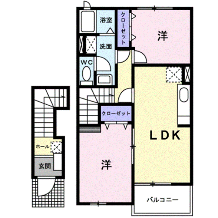 ヴィラ・ユニゾンA(2DK/2階)の間取り写真