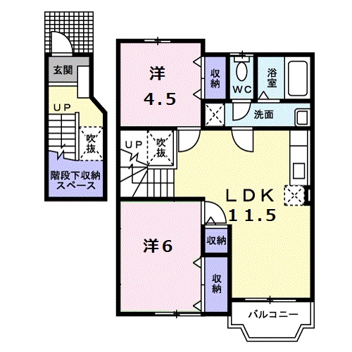 エーデルハイムE(2LDK/2階)の間取り写真