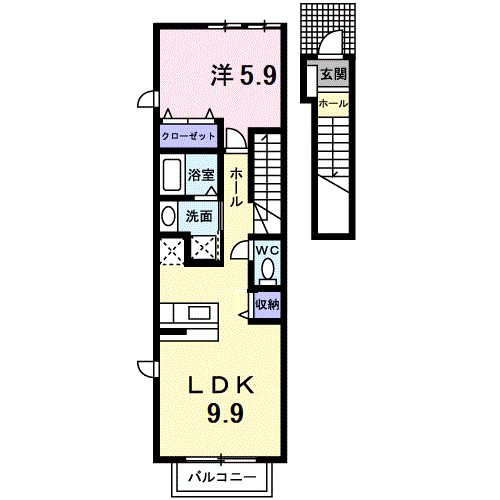 ベルシティSATOB(1LDK/2階)の間取り写真