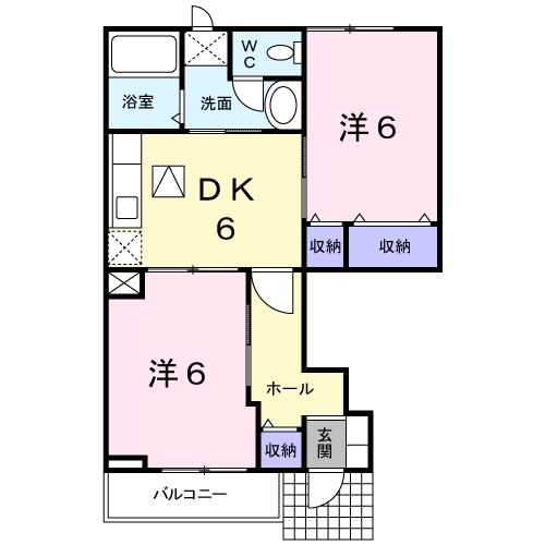 サンヒルズC(2DK/1階)の間取り写真