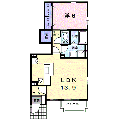 ル コルヌイエA(1LDK/1階)の間取り写真