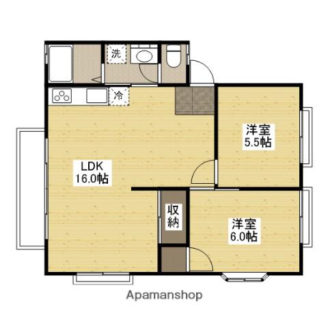 ハイグレードタウン多治米B(2LDK/2階)の間取り写真