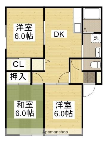 サンビレッジ西深津B(3DK/2階)の間取り写真