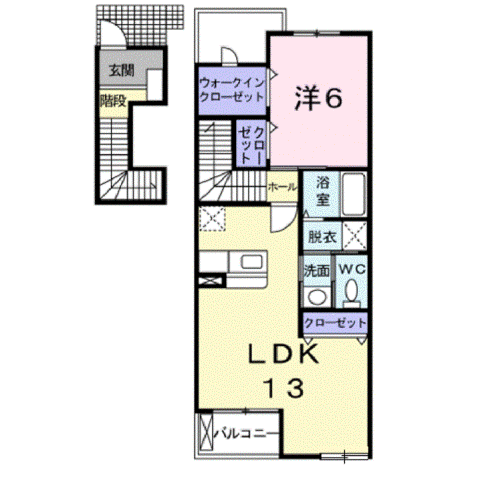 プラシードS(1LDK/2階)の間取り写真