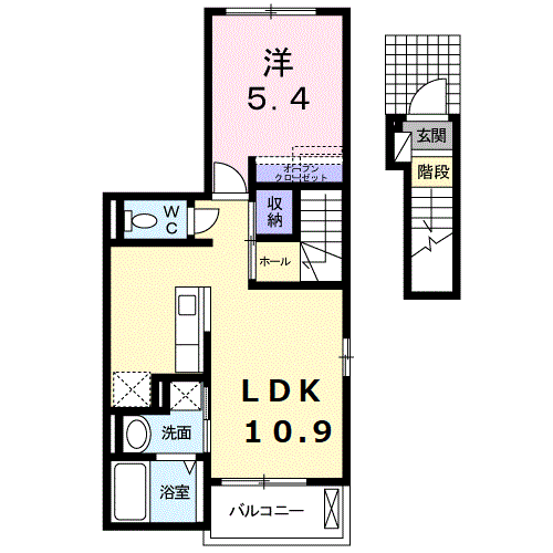 山陽本線 福山駅 バス乗車時間：10分 地吹町バス停で下車 徒歩4分 3階建 築13年(1LDK/2階)の間取り写真