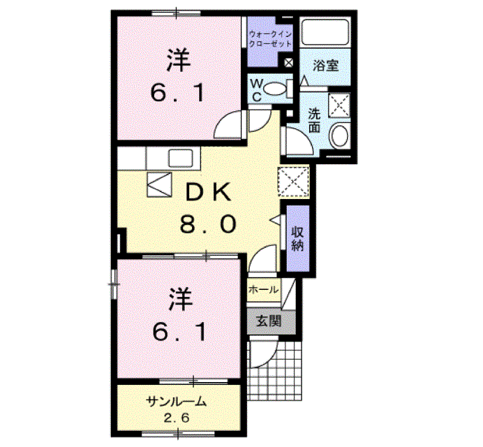 ラグリシーヌA(2DK/1階)の間取り写真