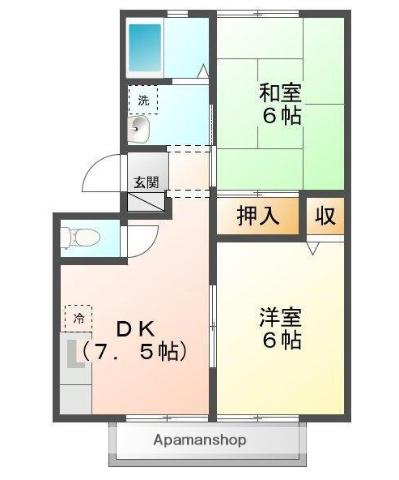 ジュネパレス東福山 B棟(2DK/2階)の間取り写真