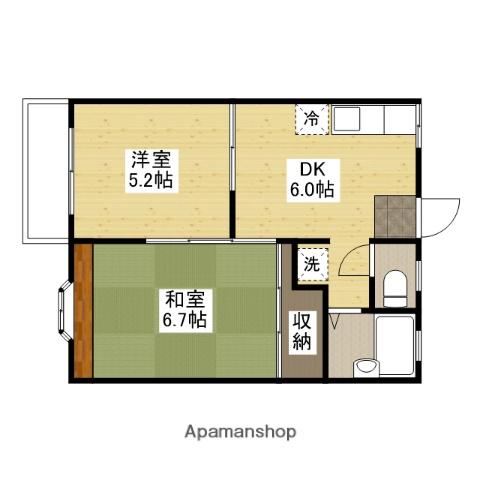 エルハイムB棟(2DK/1階)の間取り写真