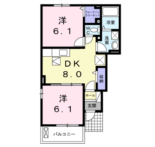 サンライトグレイスⅡ(2DK/1階)の間取り写真