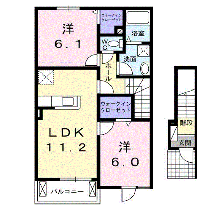 コーポサンスカイB(2LDK/2階)の間取り写真