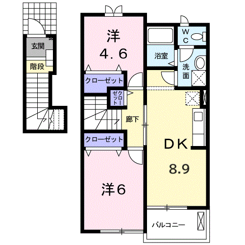 アンソレイエ(2DK/2階)の間取り写真