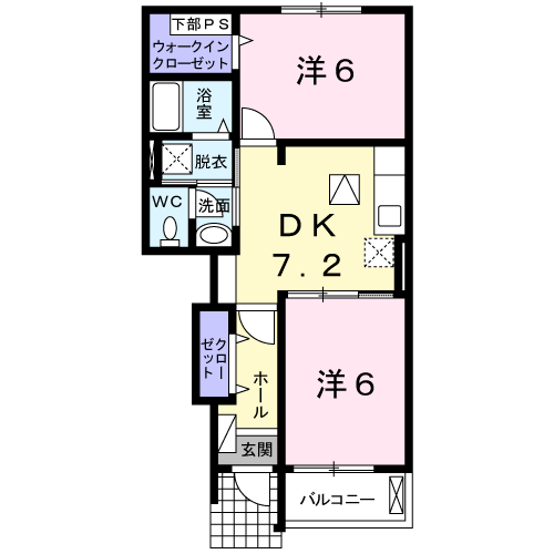 アダージョB(2DK/1階)の間取り写真
