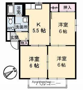 パレスR Ⅱ(3K/2階)の間取り写真