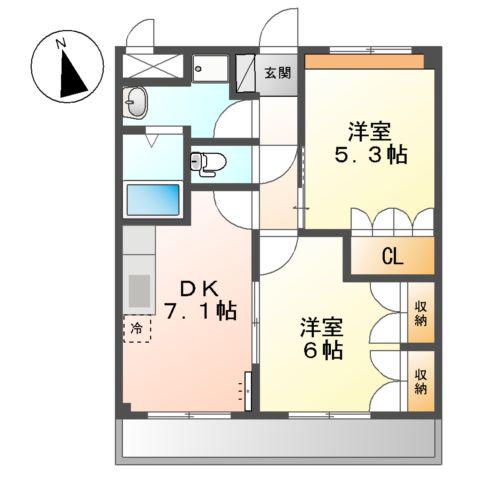 グリーンヒルズ曙(2DK/4階)の間取り写真