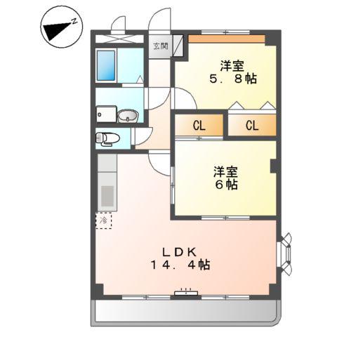 サンフォレスト曙(2LDK/2階)の間取り写真