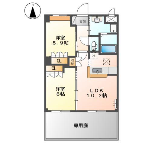アサヒ2011(2LDK/1階)の間取り写真
