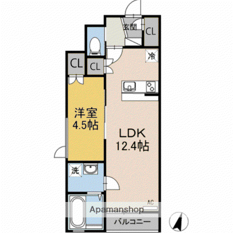 アメリア(1LDK/1階)の間取り写真