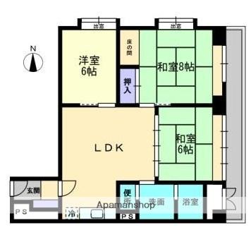 城北マンション(3LDK/5階)の間取り写真