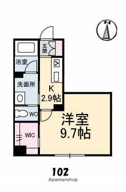 グランベレオCLOSE UNIV.N棟(1K/1階)の間取り写真